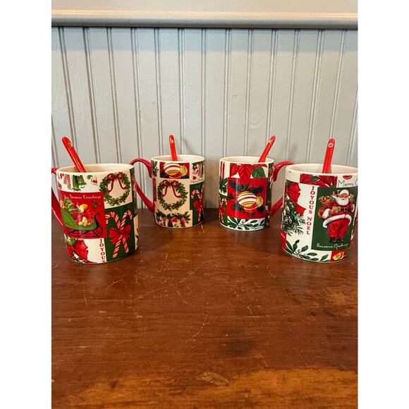 Martha Stewart Christmas Mug Set With Spoons 2000s Holiday Kitchen Decor - Picture 2 of 4